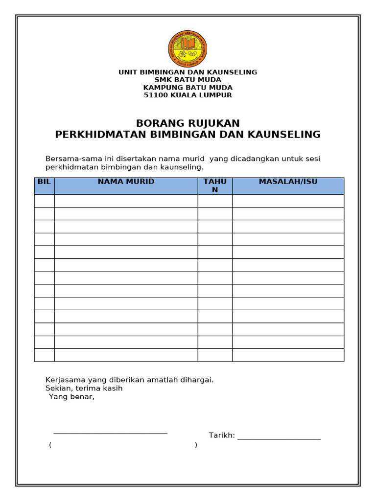Borang Rujukan | PDF