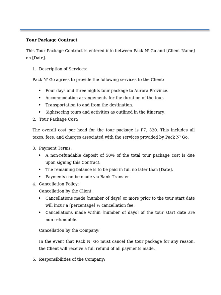 Aurora Tour Package Contract Details | PDF | Expense | Fee