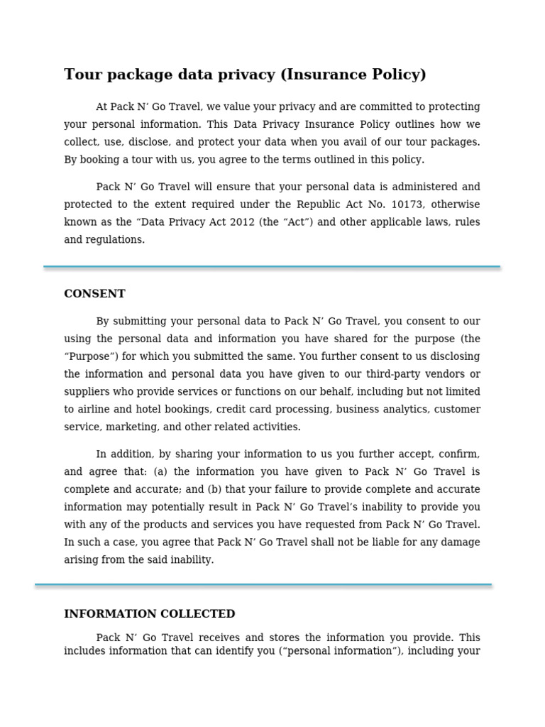 Tour Package Data Privacy Policy | PDF | Credit Card | Information Privacy