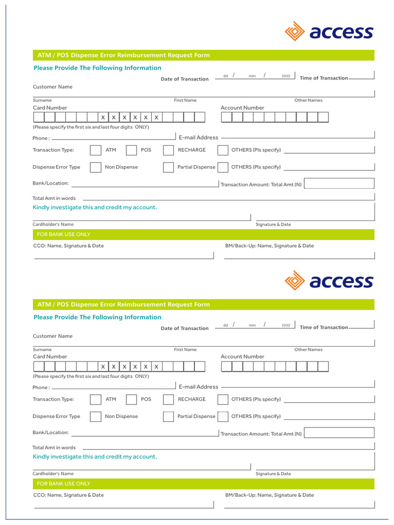 ATM/POS Dispense Error Request Form | PDF | Automated Teller Machine ...