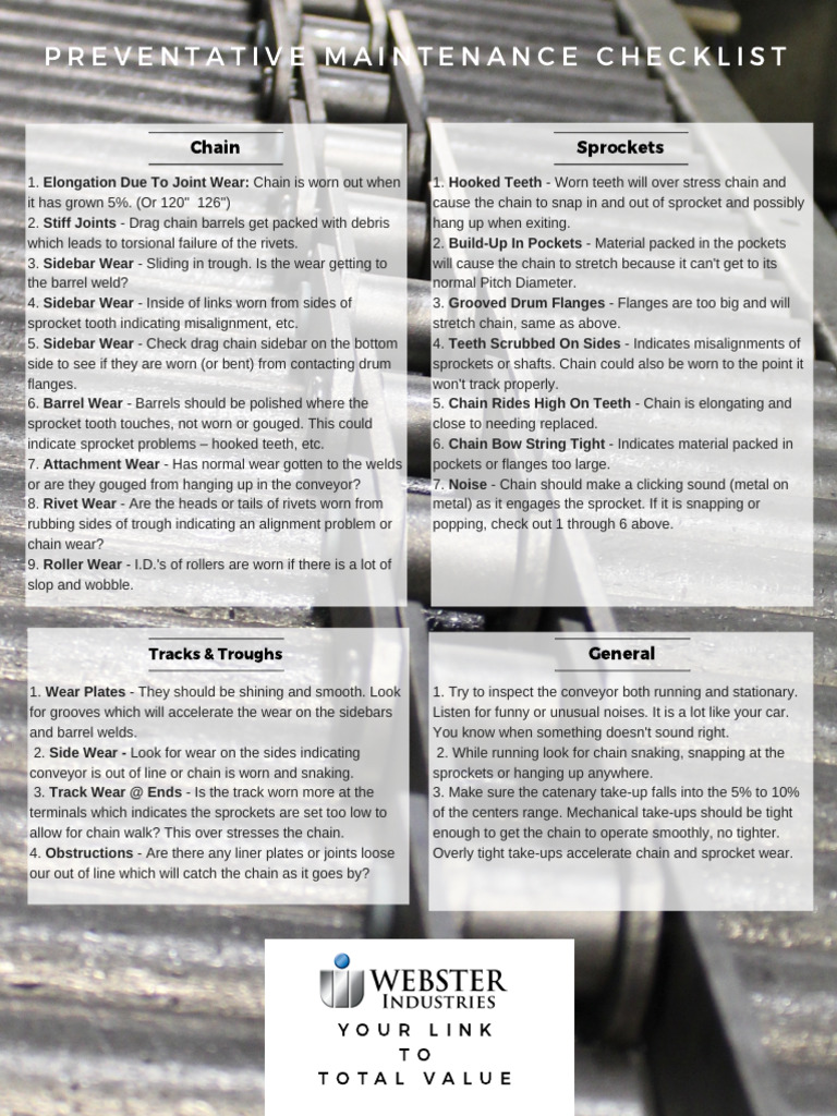 Chain Conveyor Maintenance Checklist | PDF | Mechanical Engineering