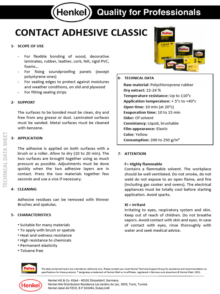 Fiche Technique Colle Pattex Classic | PDF | Matériaux