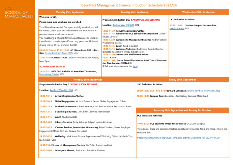 2023 Induction Schedule - Management Science | PDF | University College ...