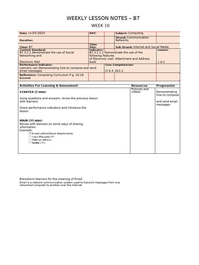 B7 Computing: Email Basics Lesson Plan | PDF | Login | Computing
