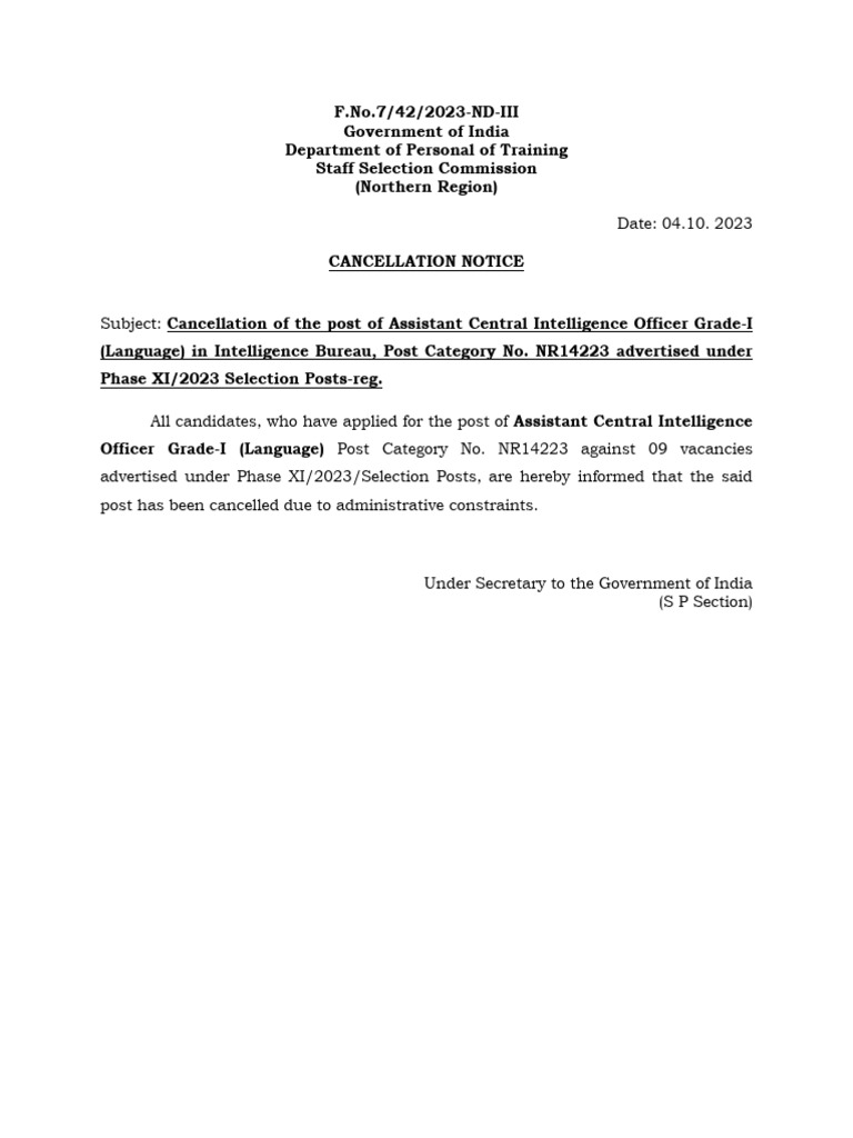 Cancellation Notice NR14223 17042025 | PDF