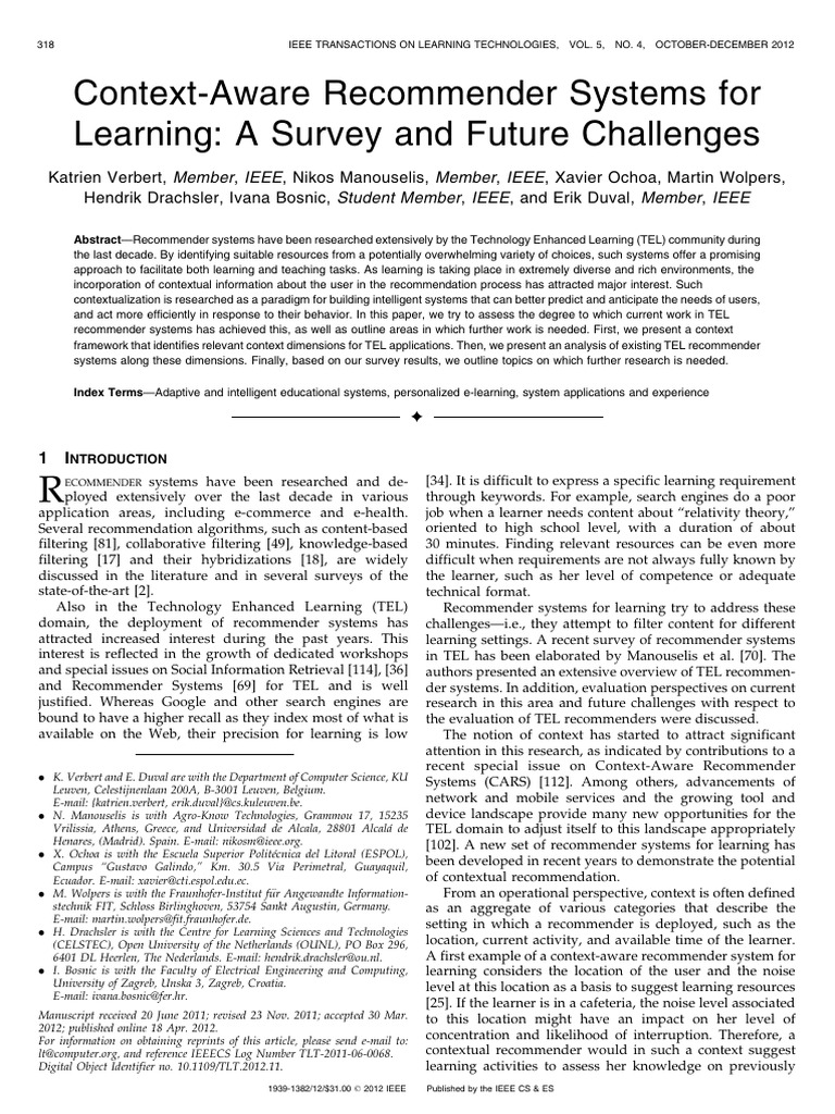 Context-Aware Learning Recommenders | PDF | Learning | Metadata