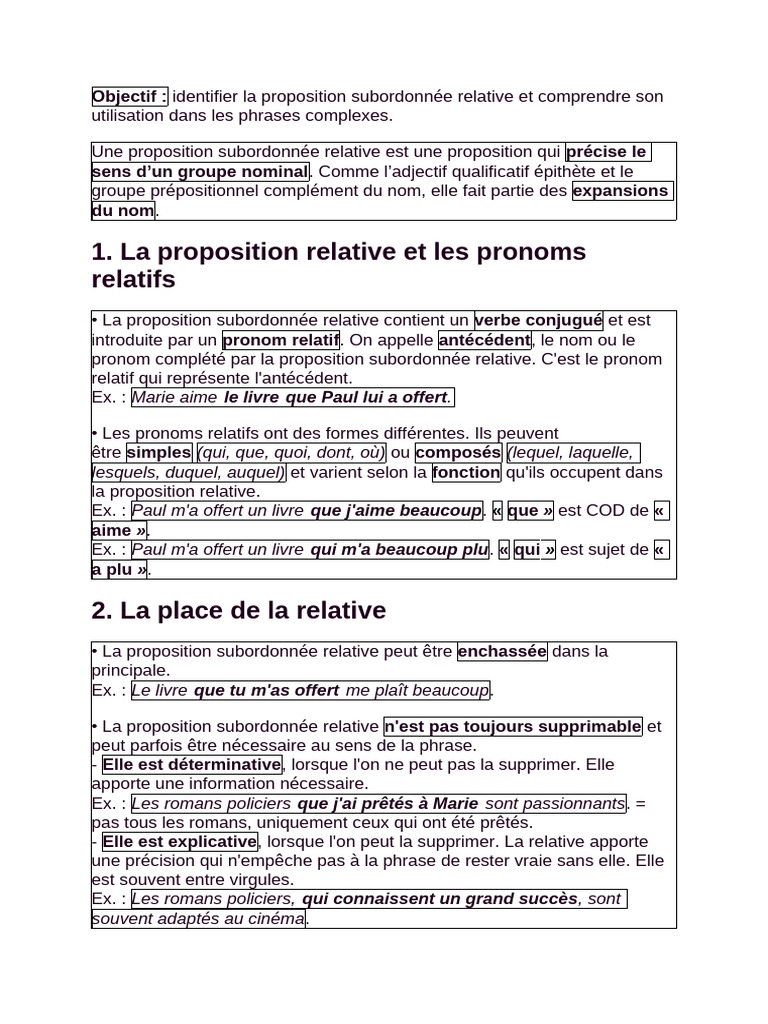 Comprendre la subordonnée relative | PDF | Clause | Pronom