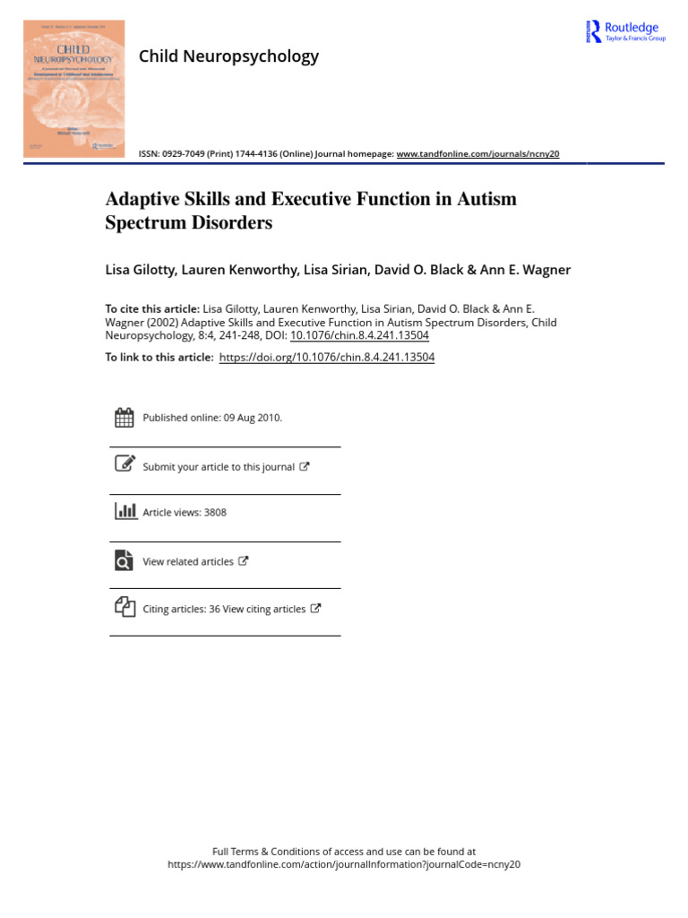 3-Adaptive Skills and Executive Function in Autism Spectrum Disorders ...