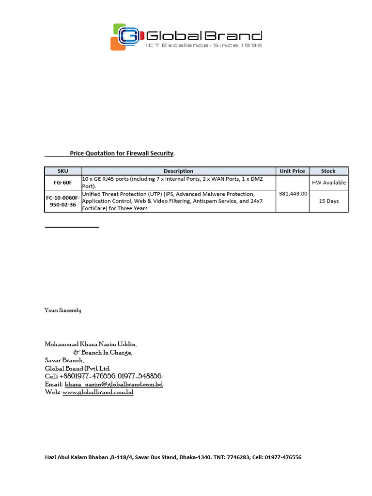 Price Quotation for Firewall Security | PDF