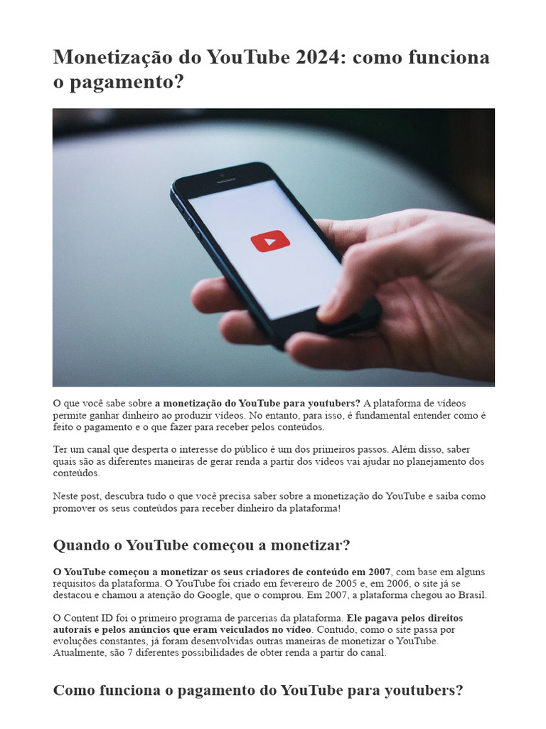 Monetização Do YouTube 2024 - Como Funciona o Pagamento | PDF | YouTube ...