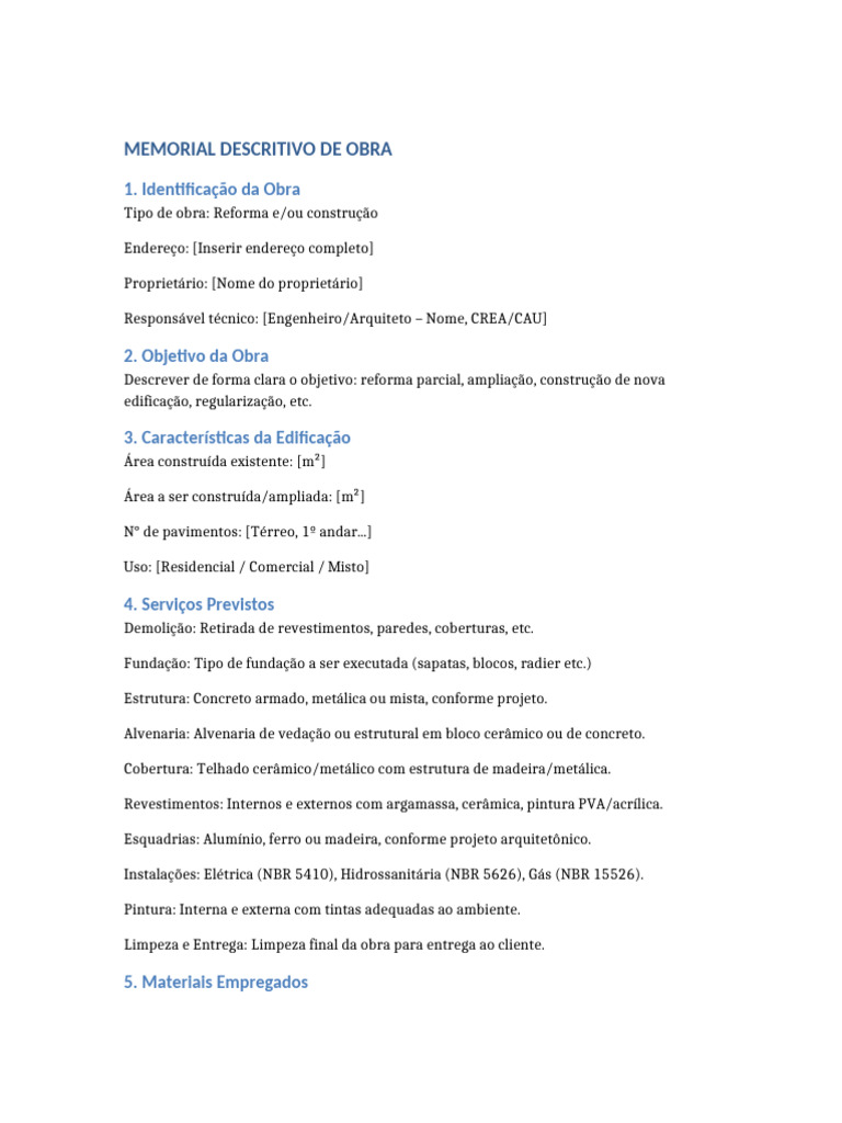 Memorial Descritivo de Reforma e Construção | PDF