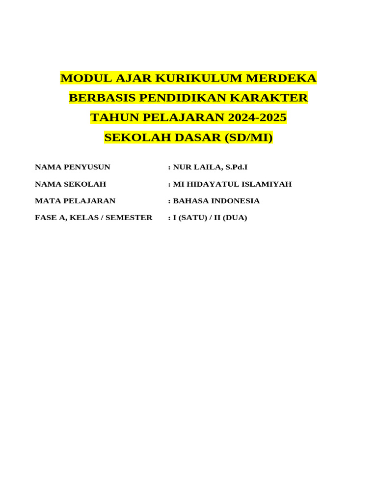 Modul Ajar Pendidikan Karakter SD | PDF