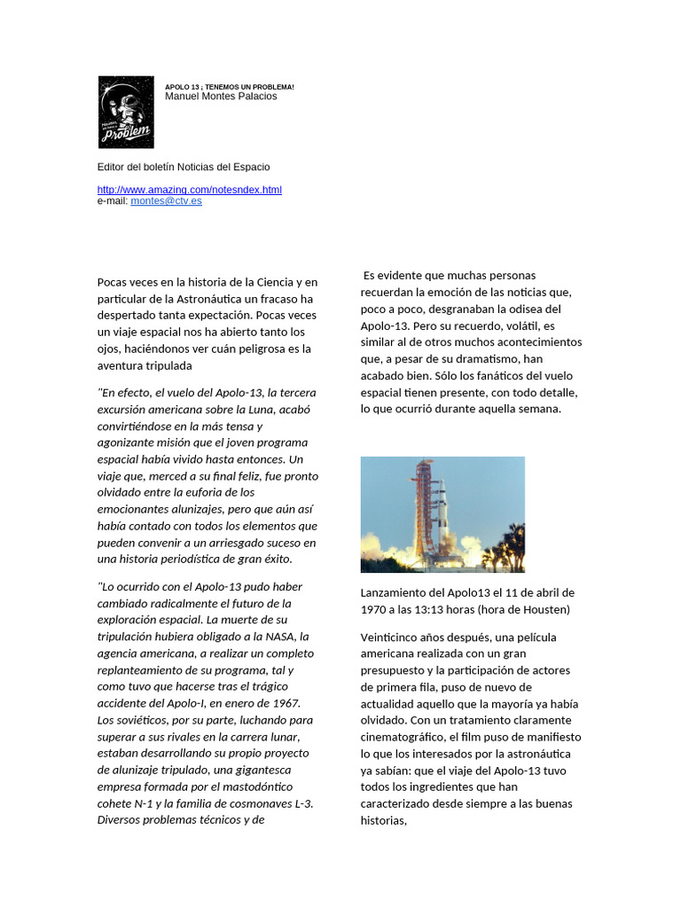 La odisea del Apolo 13: un relato real | PDF | Nasa | Vuelo espacial