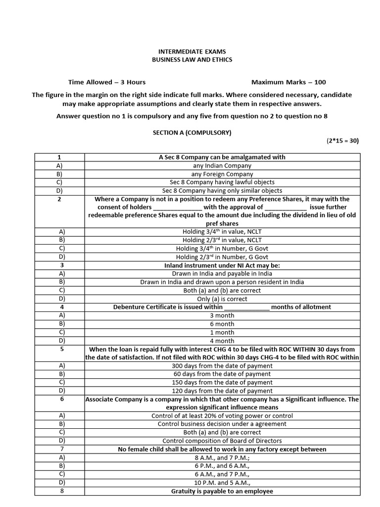 Business Law Exam Paper Dec 2024 | PDF | Employment | Equity (Finance)