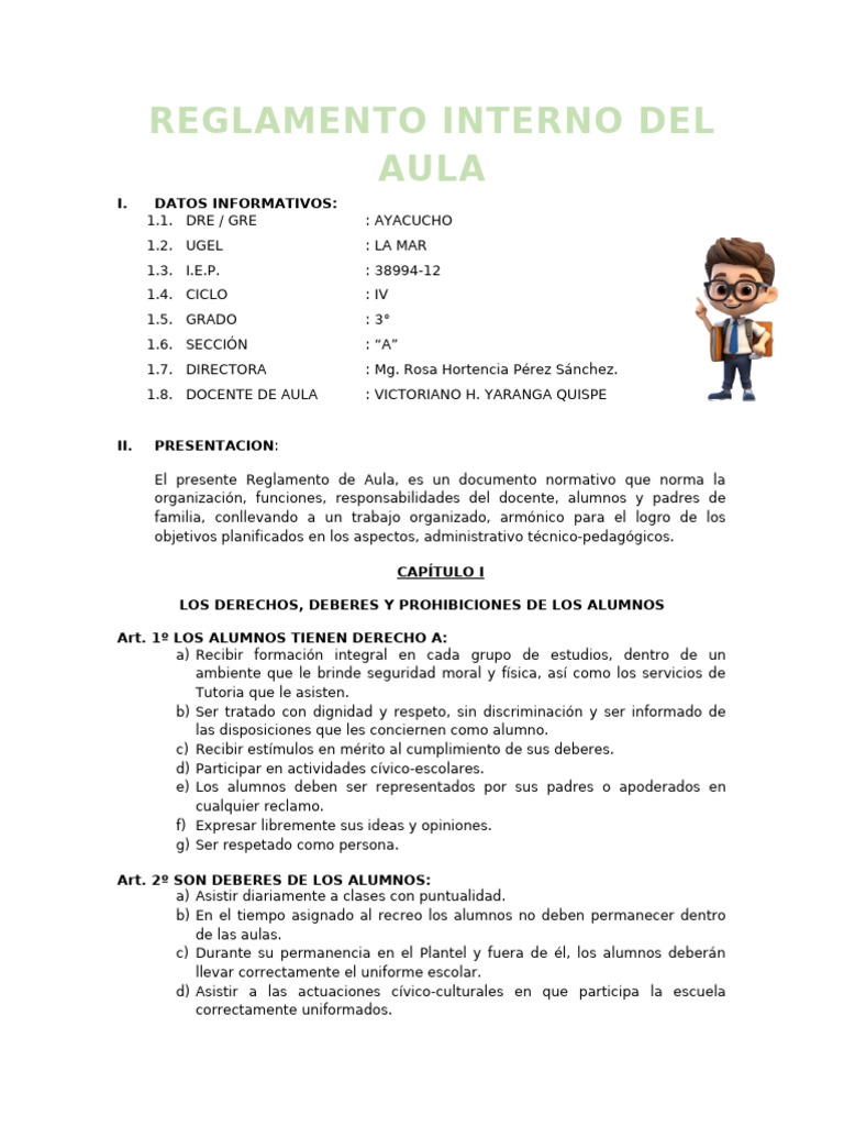 Reglamento Interno del Aula 2025 | PDF | Salón de clases | Escuelas