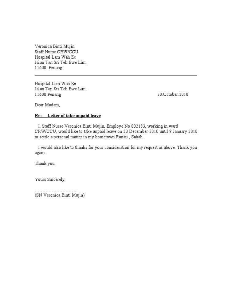 Unpaid Leave Letter