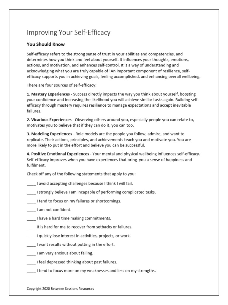 Improving Self-Efficacy 041920 Ad LS | PDF | Self Efficacy | Emotions