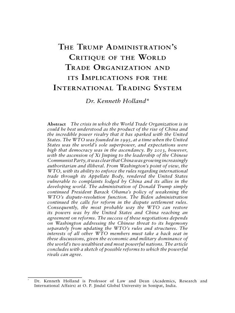 Trump’s WTO Critique and Trade Impacts | PDF | World Trade Organization ...