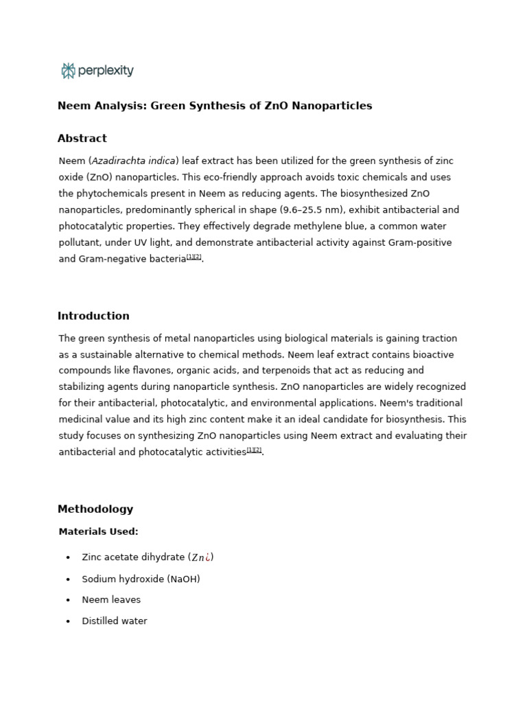 Green Synthesis of ZnO Nanoparticles | PDF | Zinc Oxide | Nanoparticle