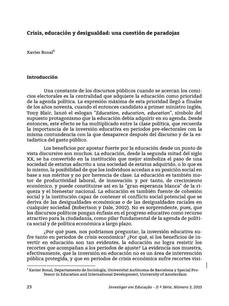 Crisis y Desigualdad en Educación | PDF | Desigualdad social ...