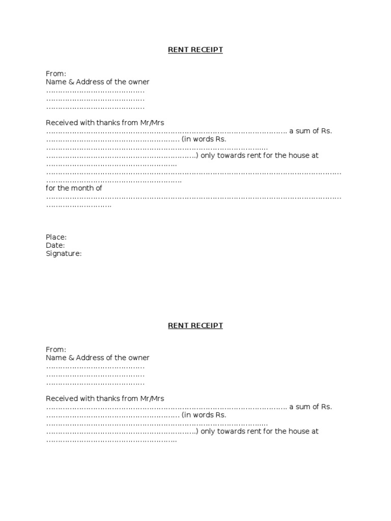House Rent Receipt Template | PDF