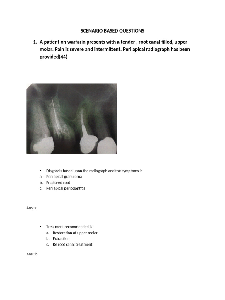 Dental Scenario-Based Questions and Answers | PDF | Human Tooth ...