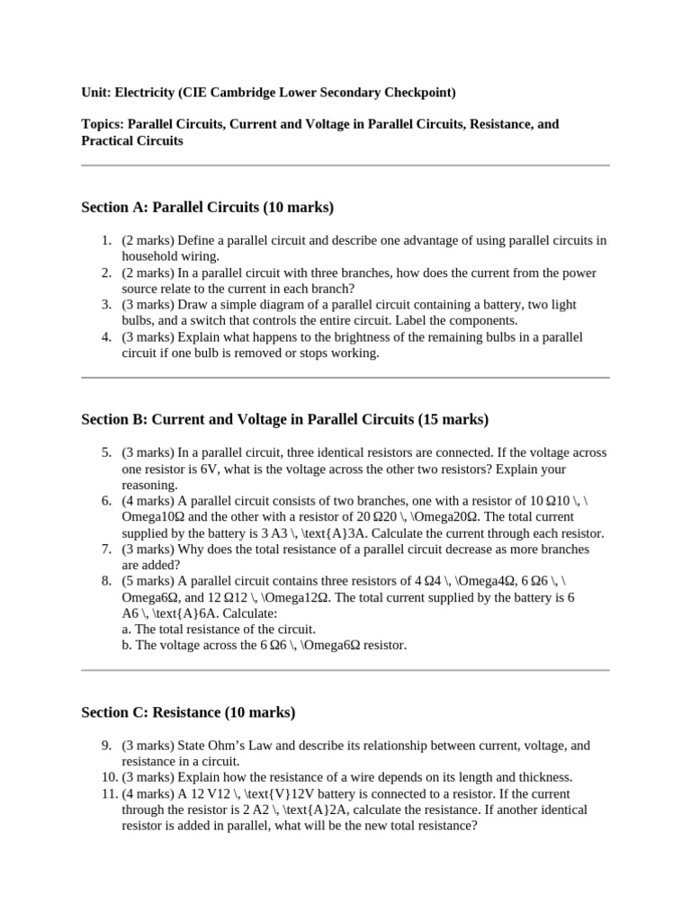 Parallel Circuits and Electricity Concepts | PDF | Series And Parallel ...