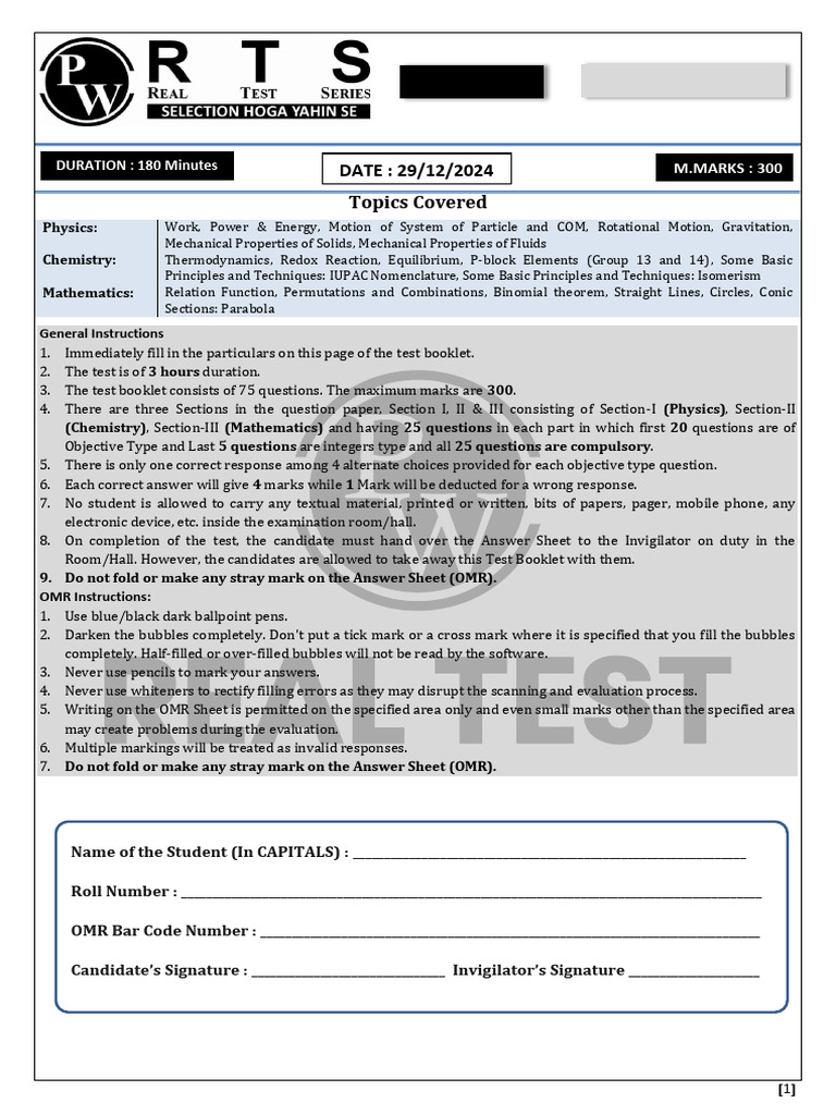 JEE Main Physics, Chemistry, Math Test Guide | PDF | Rotation | Sphere