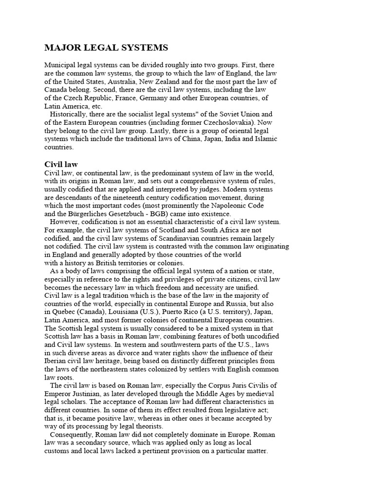 Major Legal Systems | PDF | Sharia | Civil Law (Legal System)