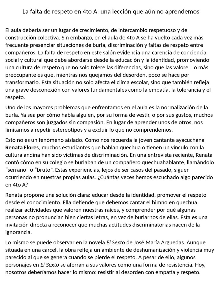 La falta de respeto en 4to A (1) | PDF