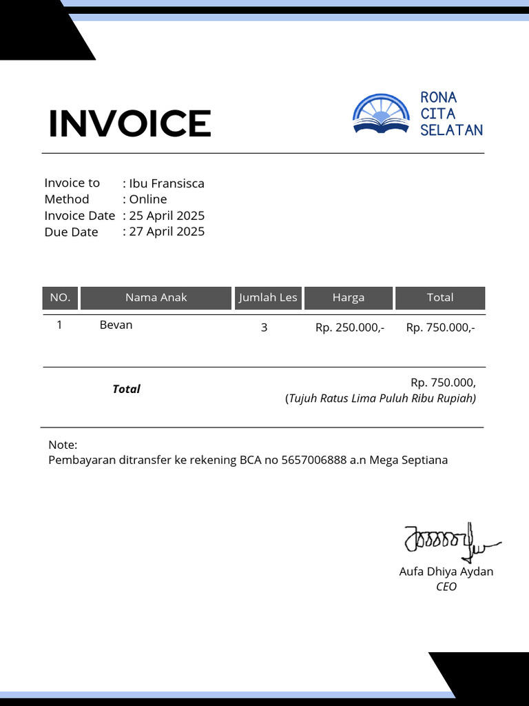Invoice Les Online Ibu Fransisca | PDF