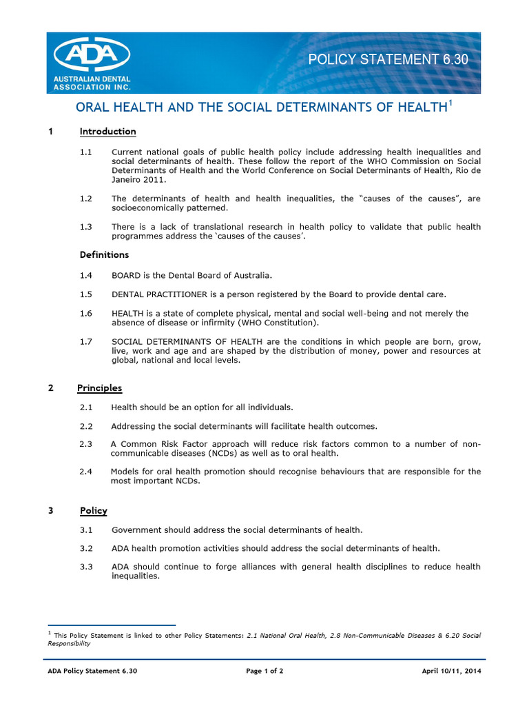 Dental Health and Social Determinants | PDF | Public Health | Non ...