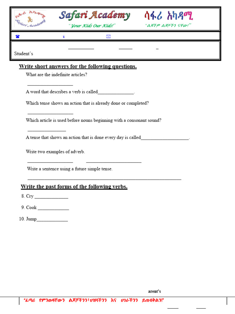 Grade 2 English Worksheet Answers | PDF