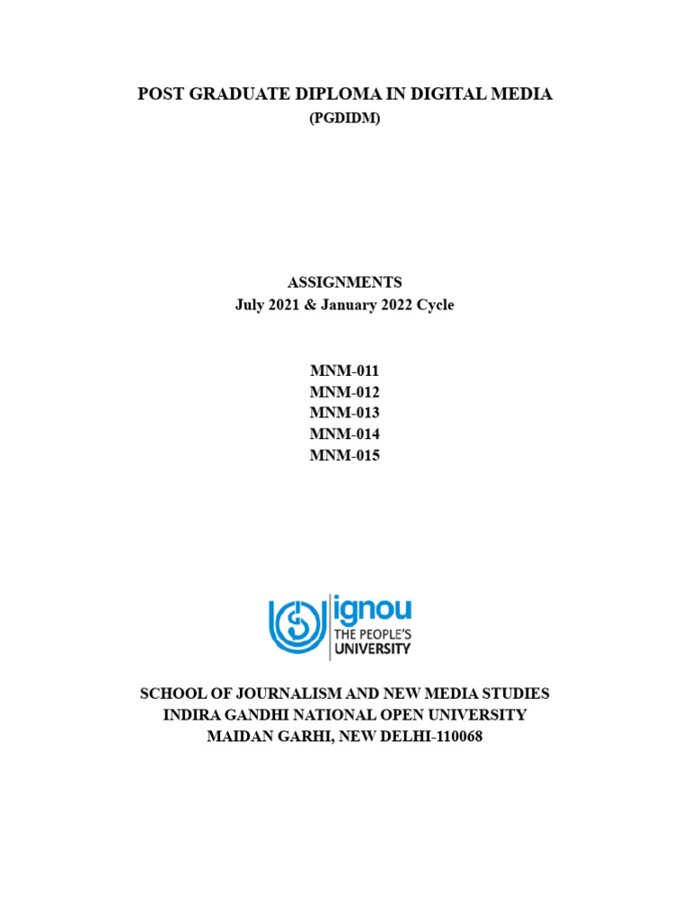 PG Diploma Digital Media Assignments Guide | PDF | Educational ...