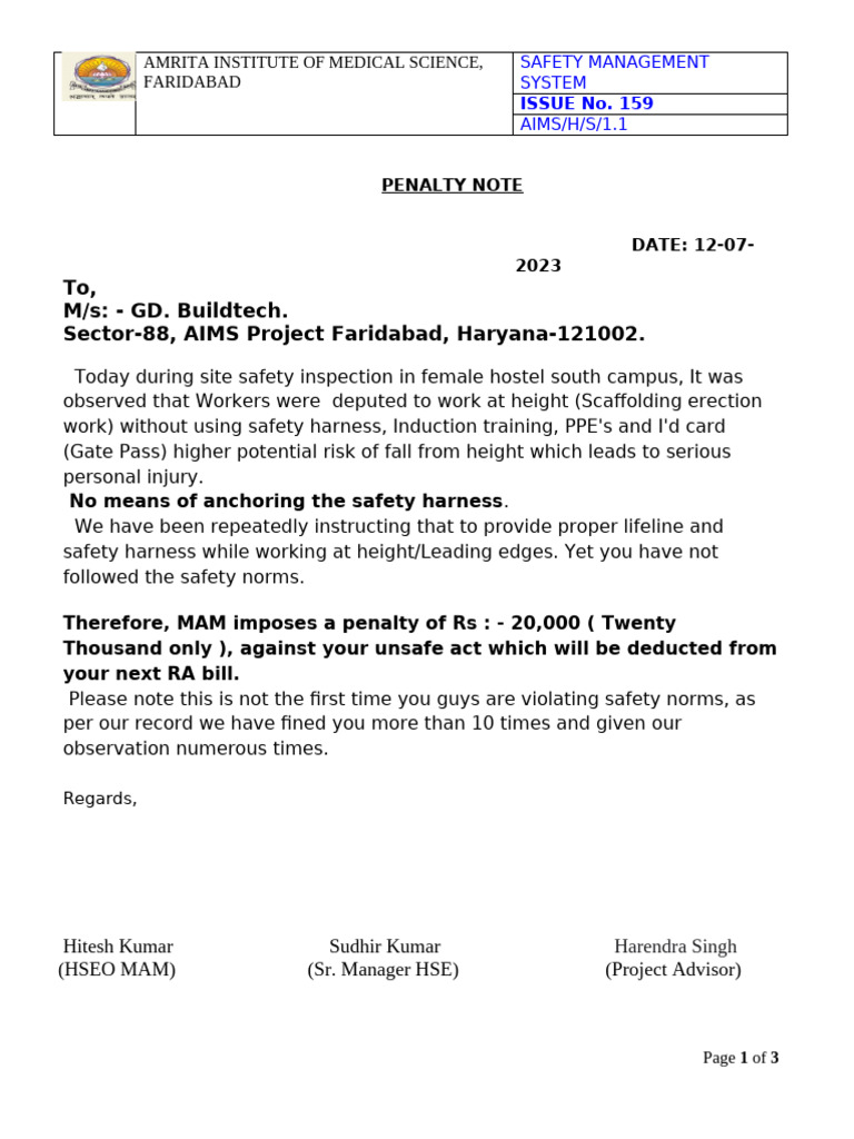 Safety Violation Penalty Notice | PDF | Safety
