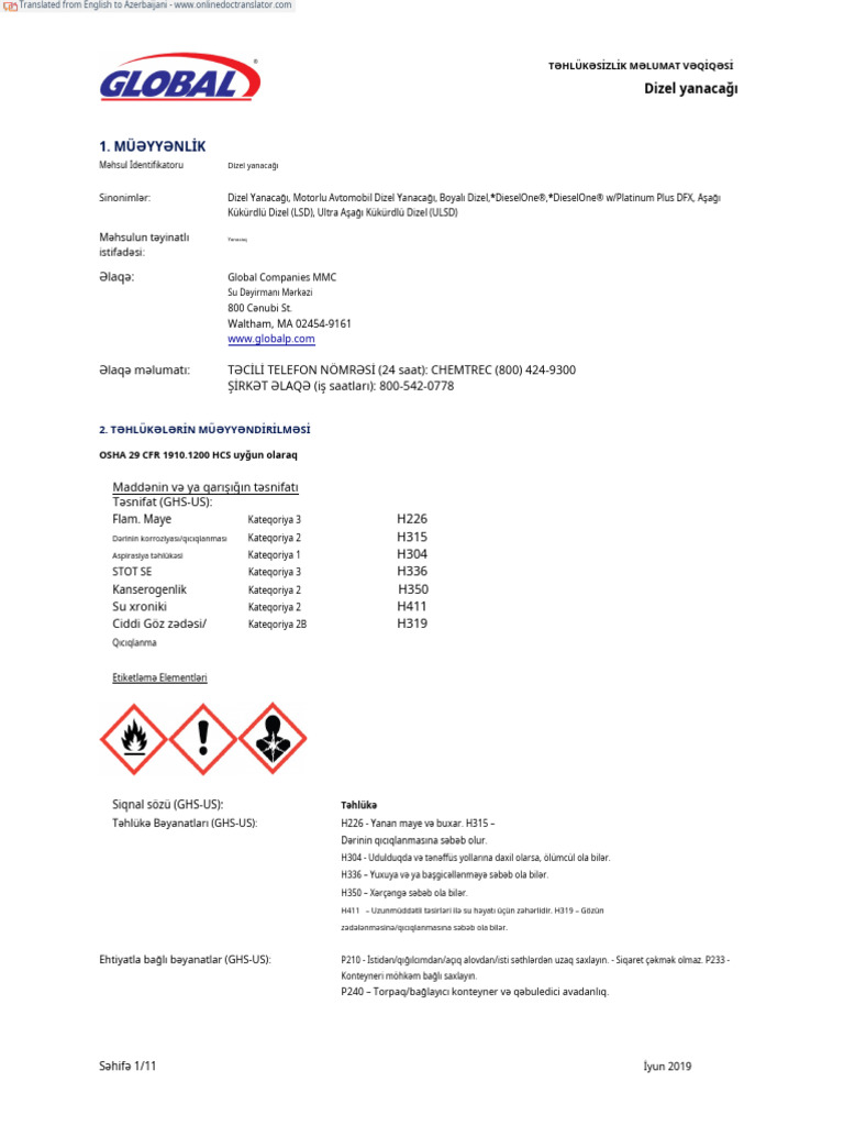 Dizel MSDS | PDF