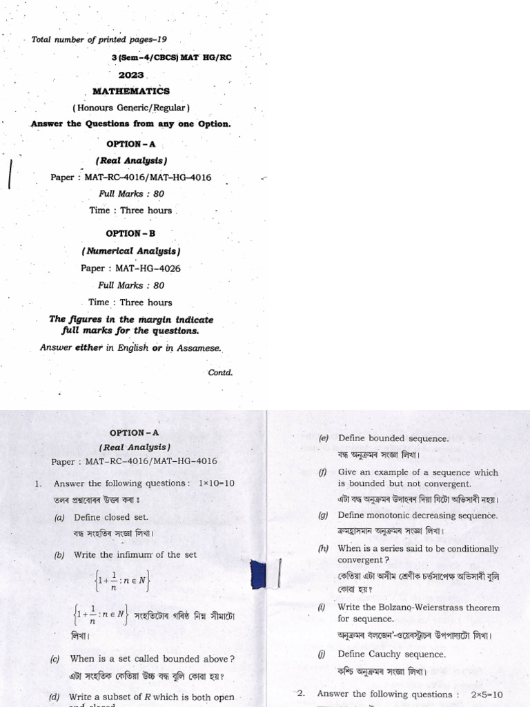 Mathematics (Honours Generic - Regular) 4th Semester 2023 | PDF