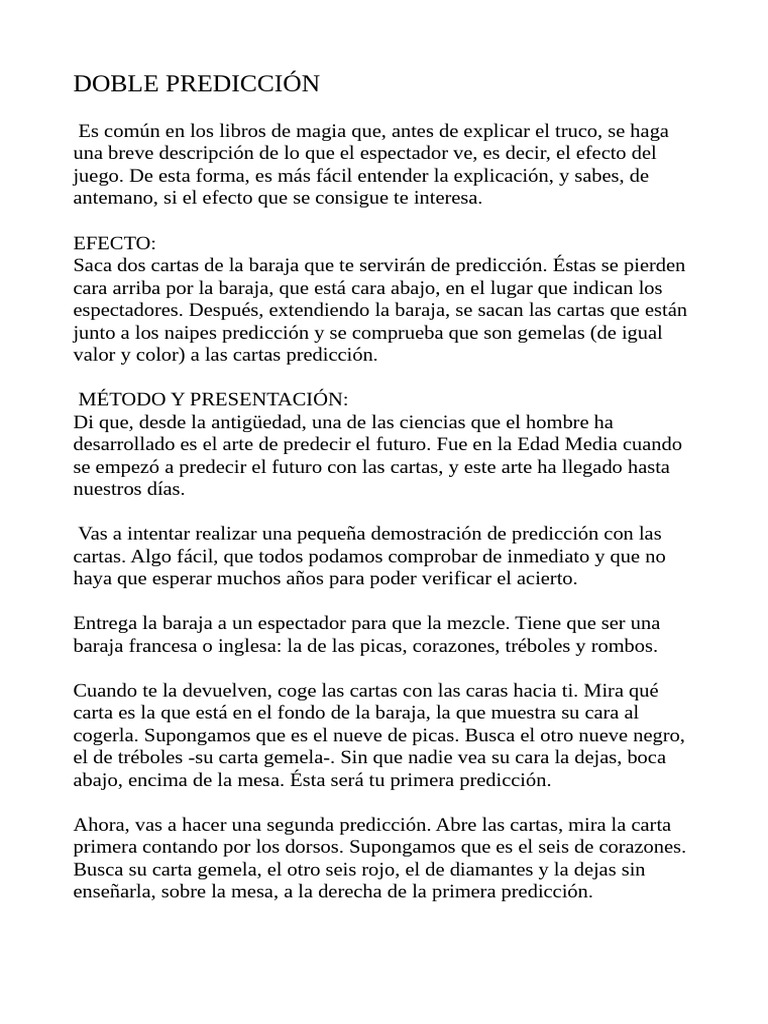 Doble Predicción | PDF | Jugando a las cartas