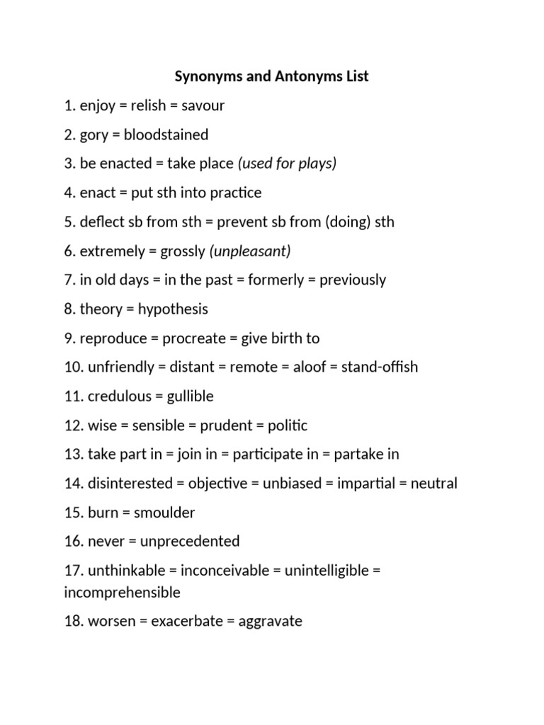 Synonyms and Antonyms Overview | PDF