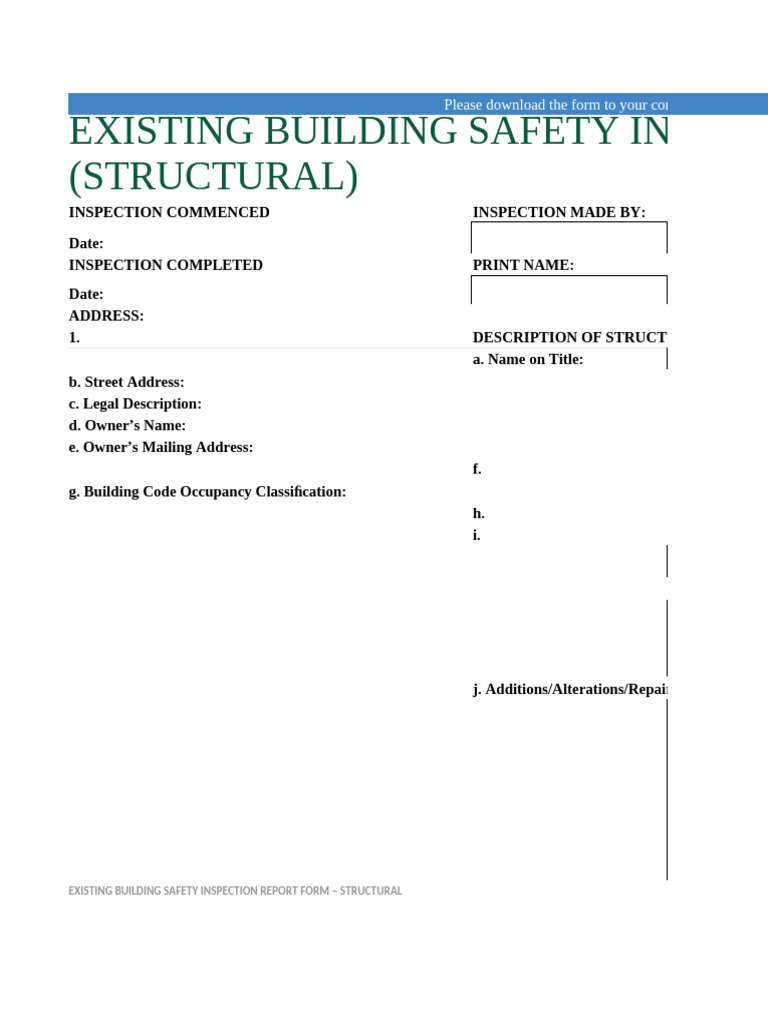 Structural Safety Inspection Report Form | PDF | Masonry | Reinforced ...