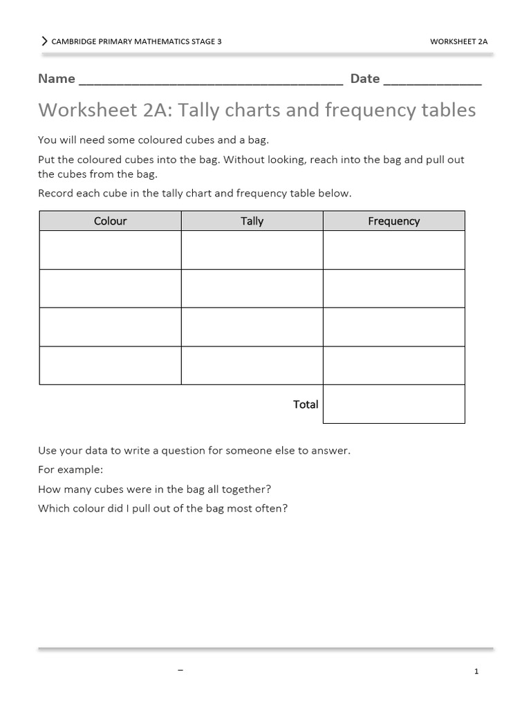 Tally and Frequency Table Worksheet | PDF