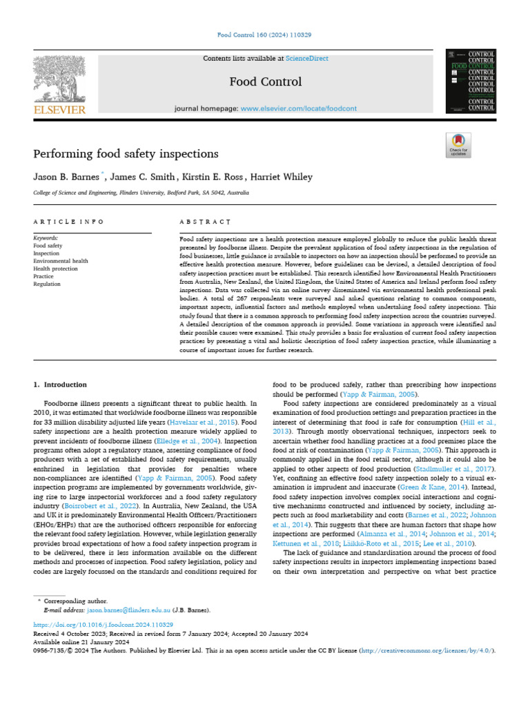 Performing Food Safety Inspections 2024 | PDF | Food Safety | Chi ...