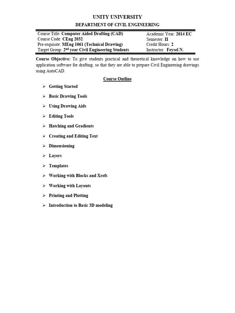 CAD Course for Civil Engineering Students | PDF