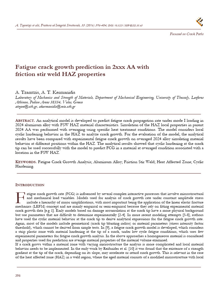 Fatigue Crack Growth Prediction in 2xxx AA With FR | PDF | Fracture ...