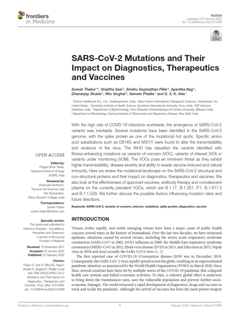 SARS-CoV-2 Mutations Impact on Health | PDF | Life Sciences | Virology