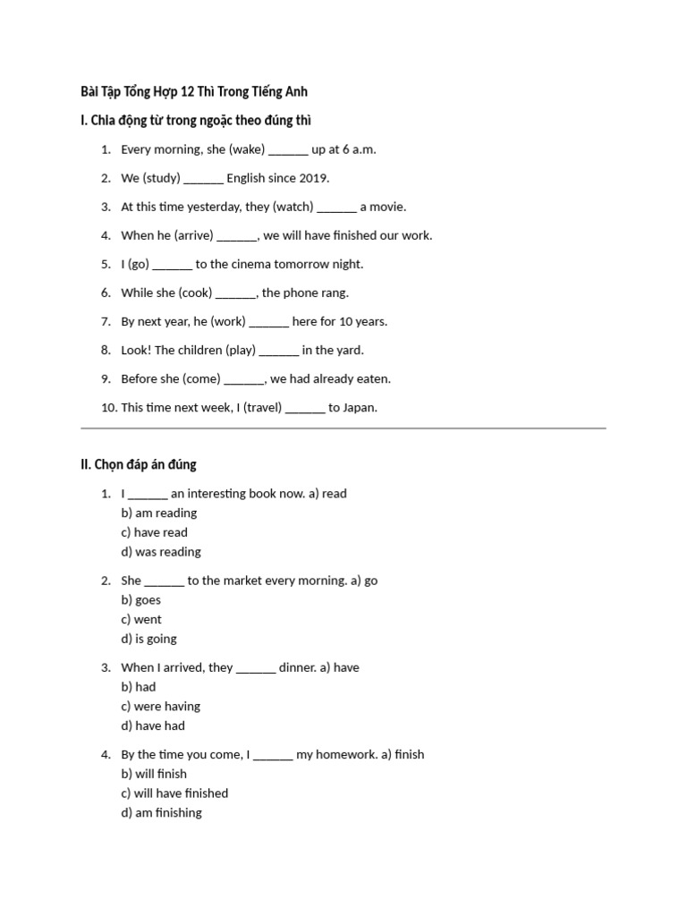 Tổng Hợp Bài Tập 12 Thì Tiếng Anh | PDF