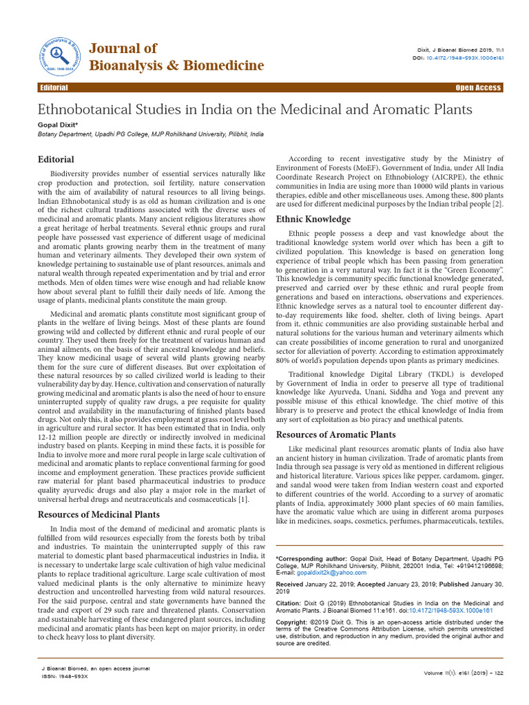 Ethnobotanical Insights on Indian Medicinal Plants | PDF | Plants ...