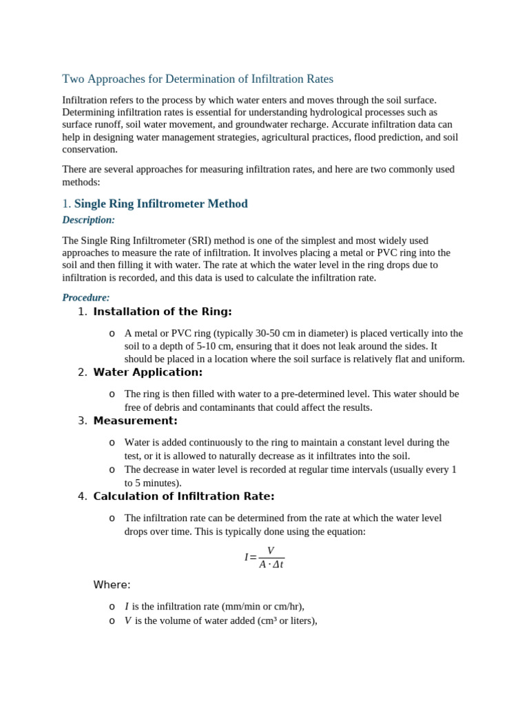 Infiltration Rate Measurement Methods | PDF | Earth Sciences | Environment
