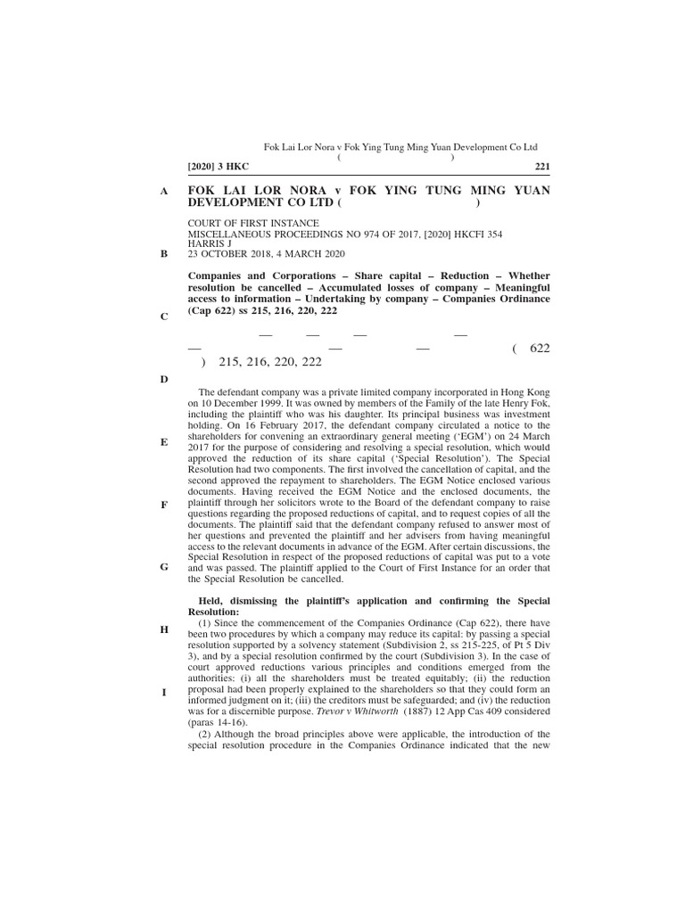 Fok Lai Lor Nora v Fok Ying Tung Case | PDF | Liquidation | Risk