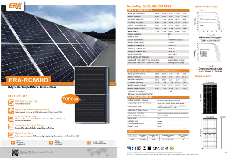ERA Solar 610W Bifacial Module Datasheet | PDF | Solar Cell ...